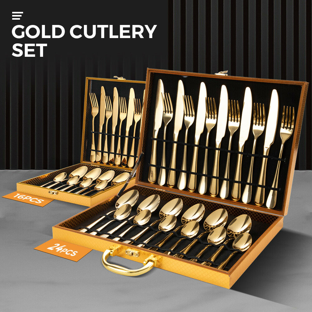 Gold Cutlery Set Kitchen Stainless Steel Fork Knife Spoon Flatware Cutlery Gift For Party...