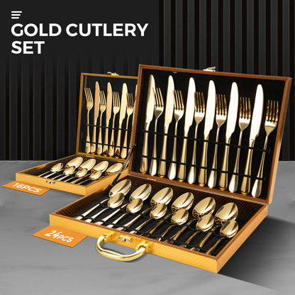 Gold Cutlery Set Kitchen Stainless Steel Fork Knife Spoon Flatware Cutlery Gift For Party...