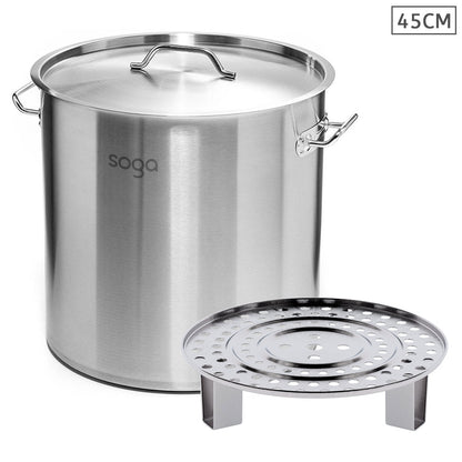 SOGA 50L Stainless Steel Stock Pot with One Steamer Rack Insert Stockpot Tray