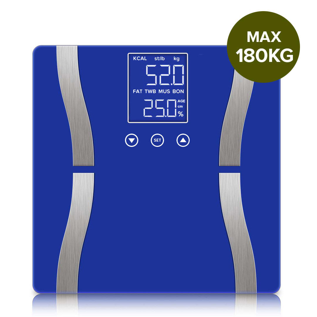 SOGA Glass LCD Digital Body Fat Scale Bathroom Electronic Gym Water Weighing Scales Blue