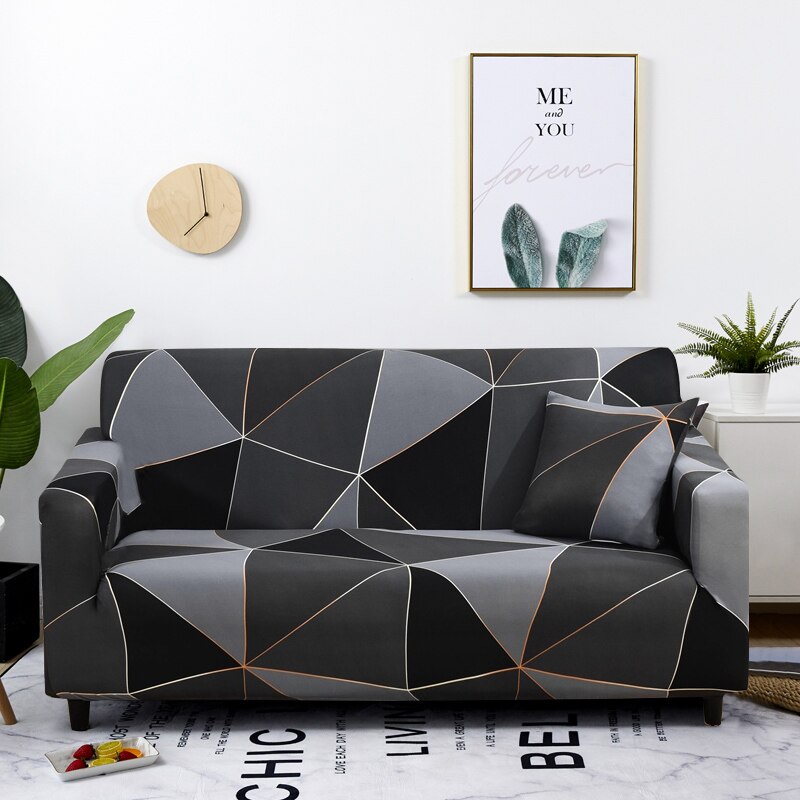 Anyhouz 3 Seater Sofa Cover Gray Triangular Geometric Style and Protection For Living Room Sofa Chair Elastic Stretchable Slipcover