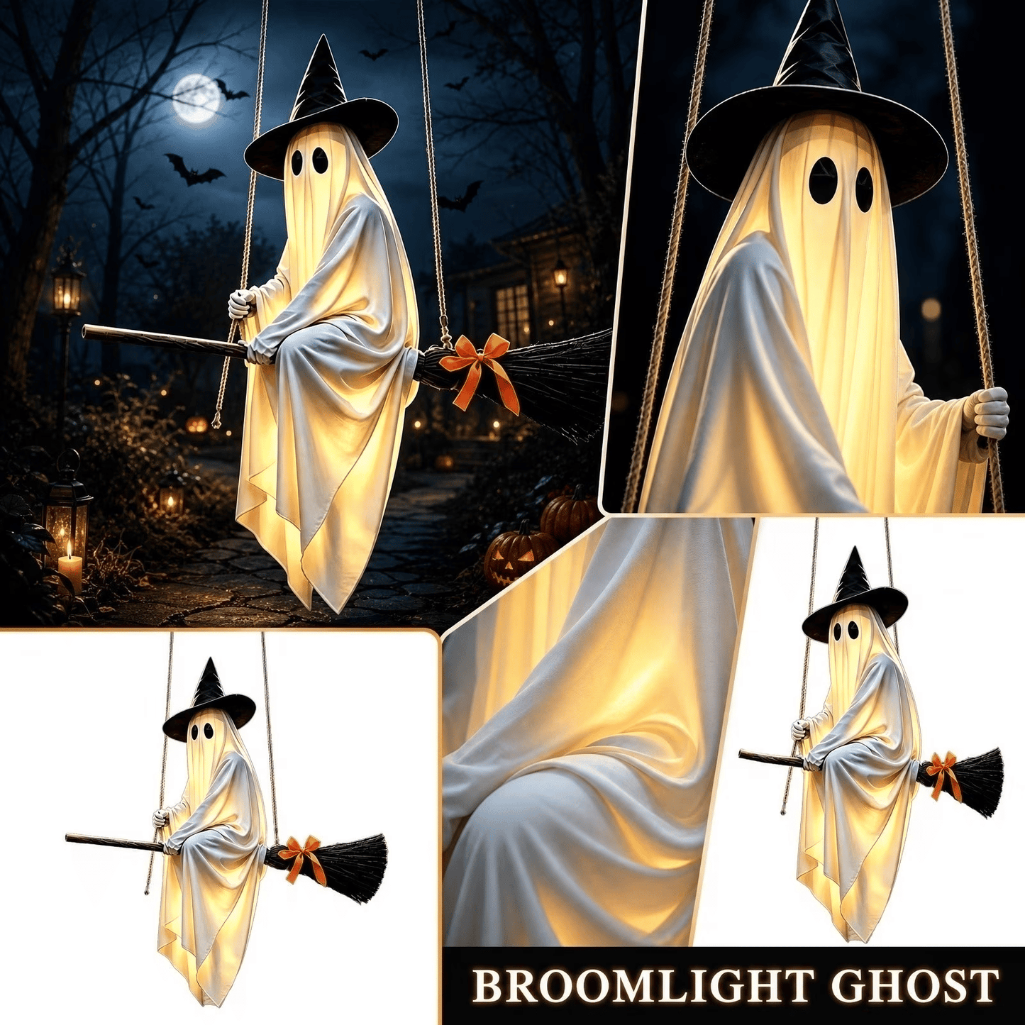 Light-Up Flying Broom Ghost — Hanging Halloween Decoration 17
