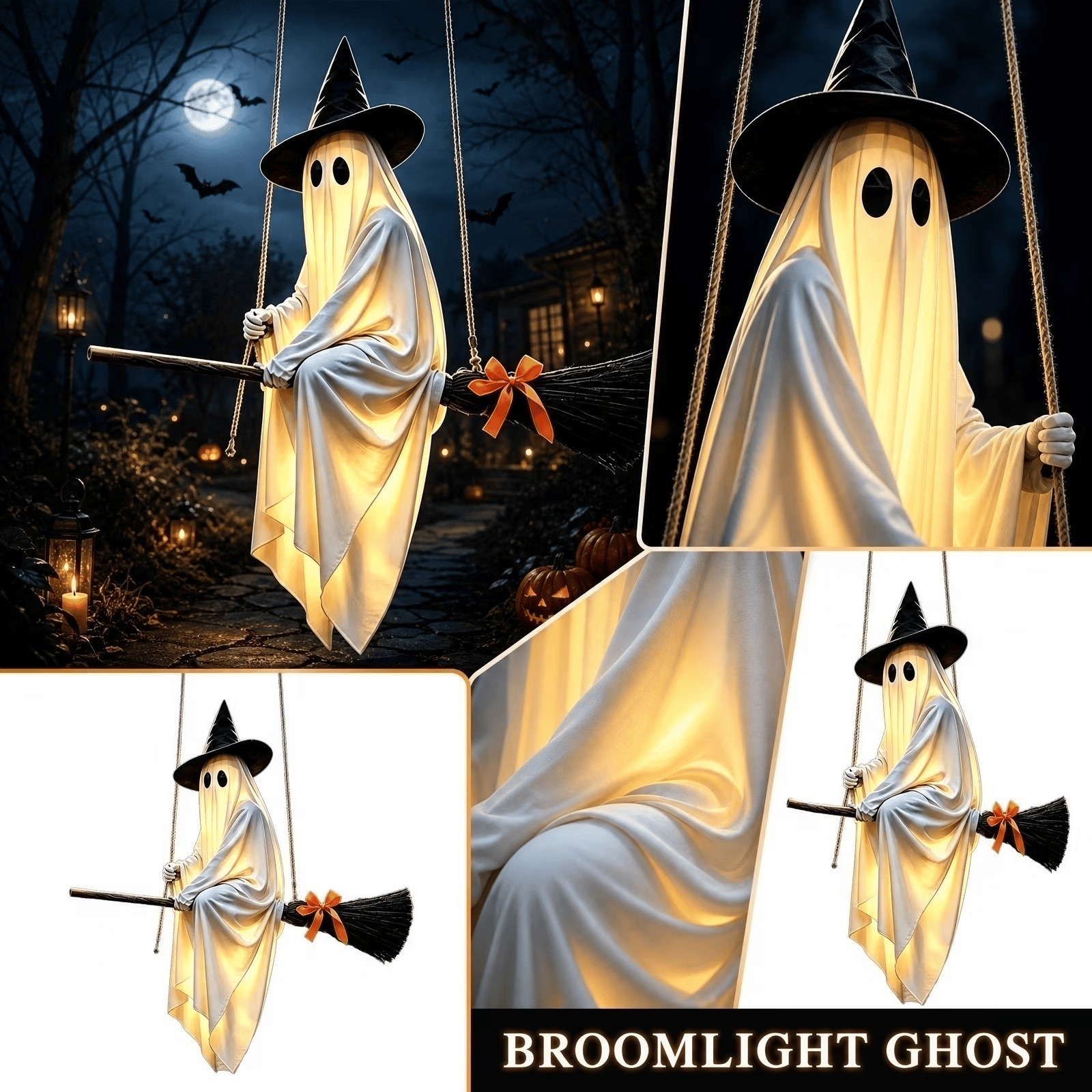 Light-Up Flying Broom Ghost — Hanging Halloween Decoration 17