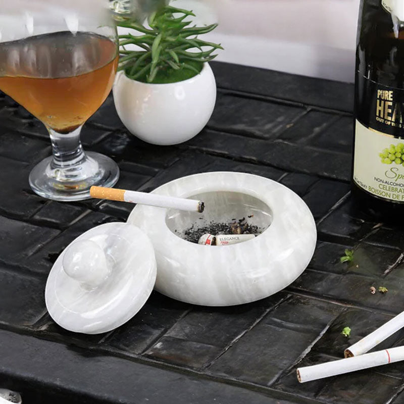 Marble Ash Tray with Lid - 12.5cm
