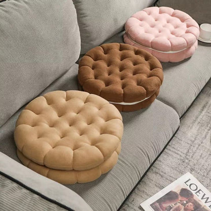 Anyhouz Plush Pillow Pink Round Double Biscuit Shape Stuffed Soft Pillow Seat Cushion Room Decor