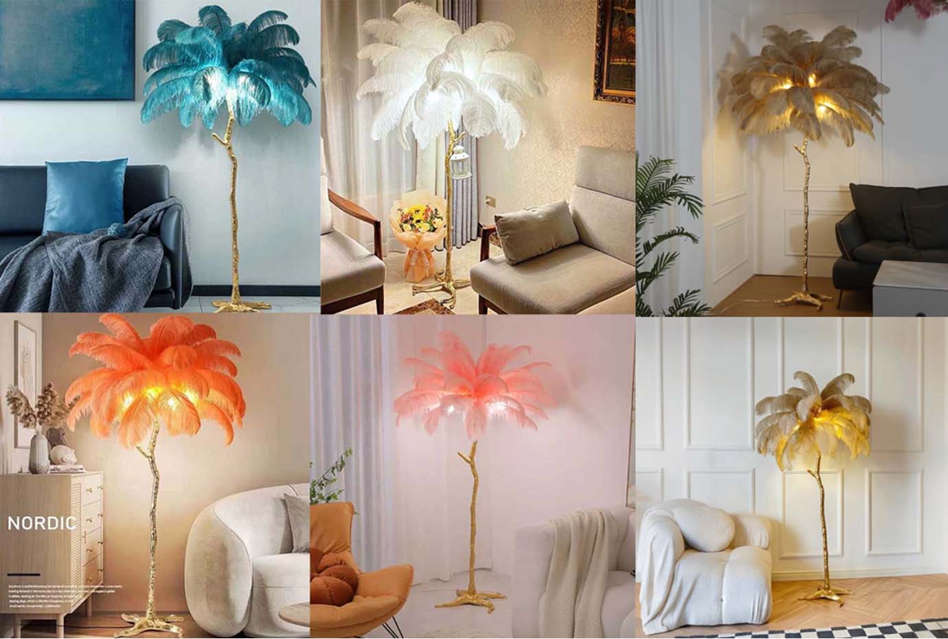 AVELUXE ostrich feather floor lamp colour range