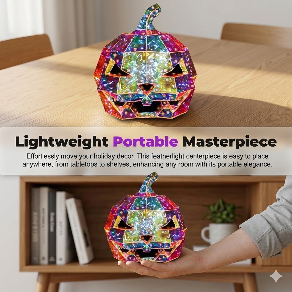 Colorful Pumpkin Prism Lamp — Halloween Art Sculpture Night Light 12