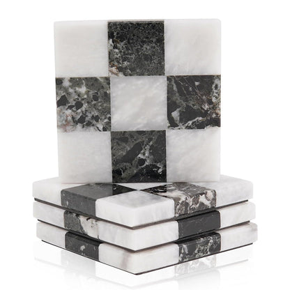 Marble Checkers Coaster Plates - Set Of 4