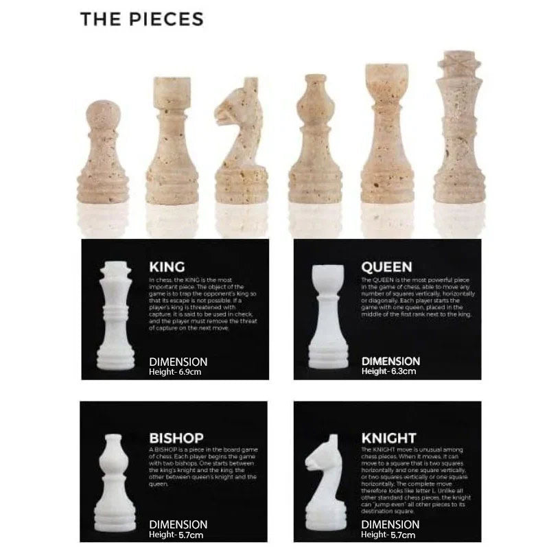 Marble Chess Set 30cm – Travertine & White