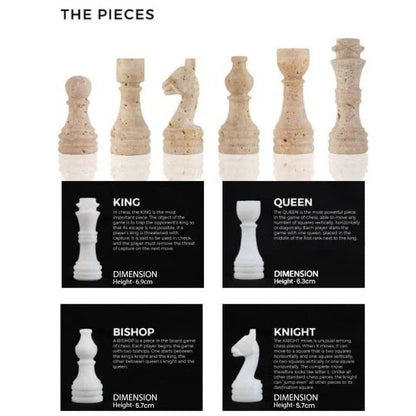 Marble Chess Set 30cm – Travertine & White