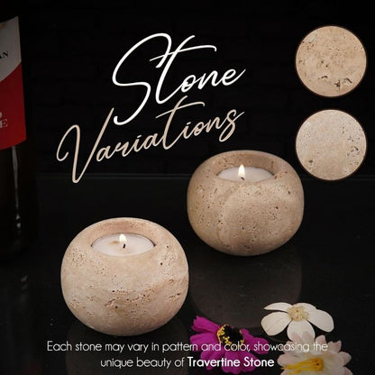 Marble Tealight Candle Holder - Set of 2 (Travertine)