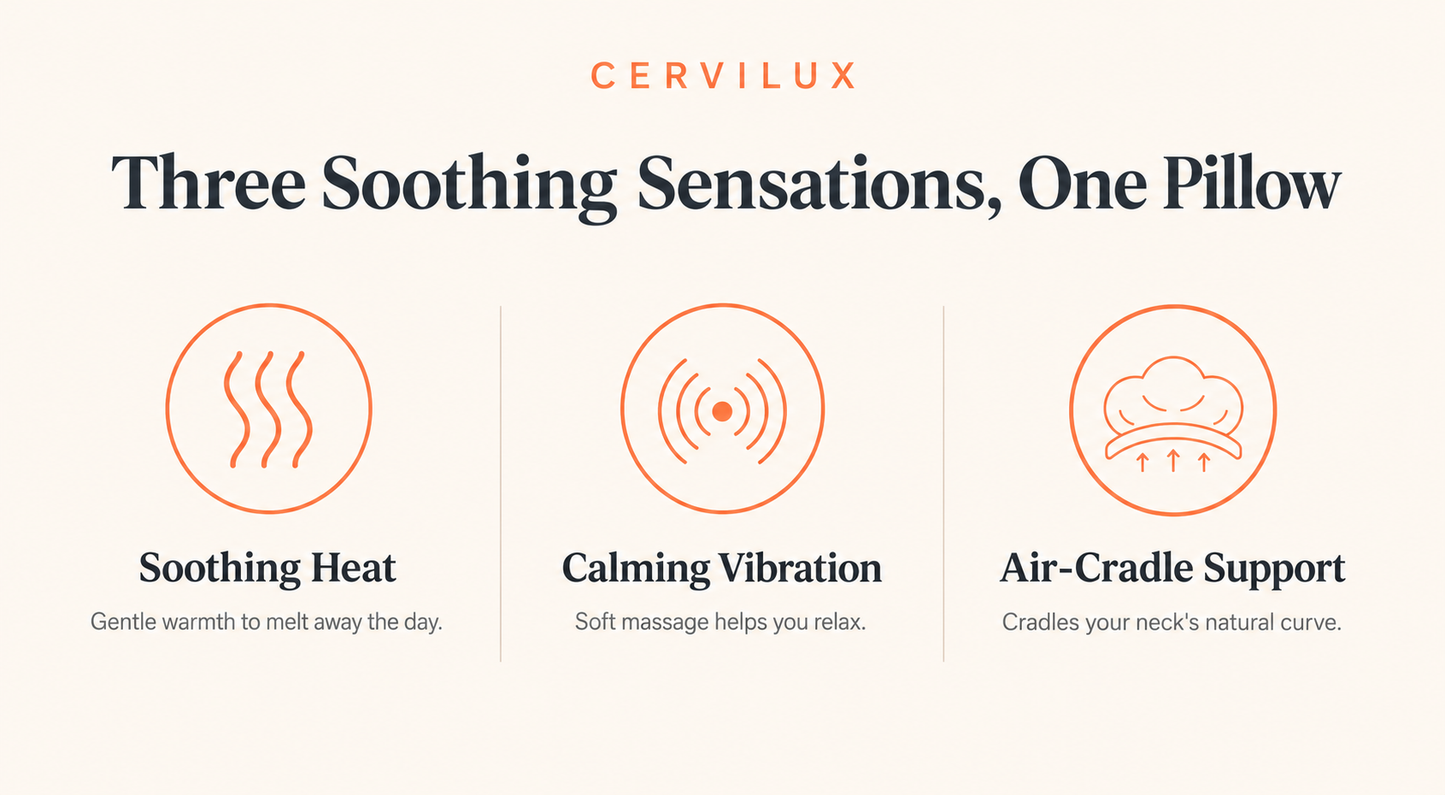 CerviLux™ Classic — 3-in-1 Cervical Neck Pillow with Heat, Vibration & Traction Massage (Memory Foam)