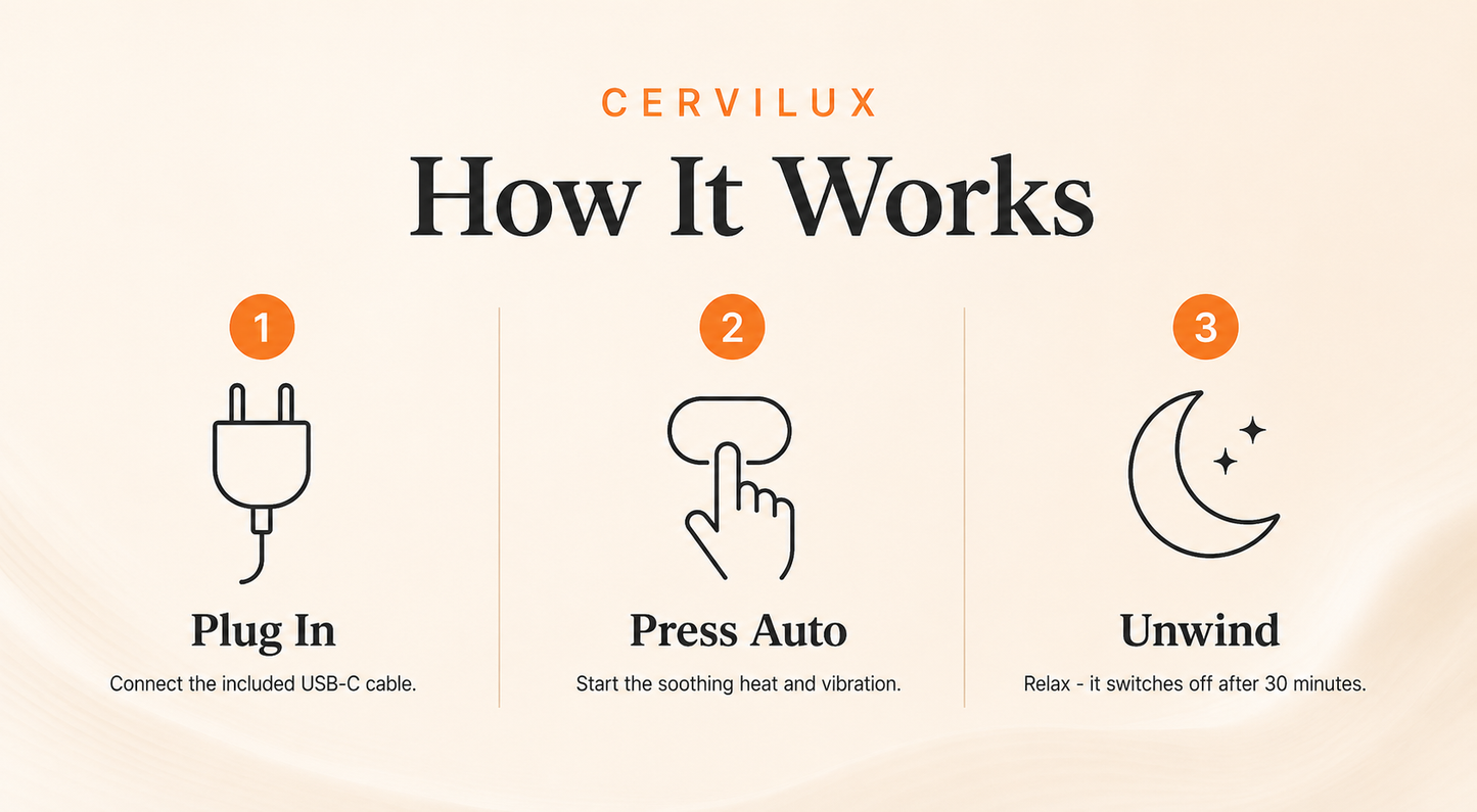 CerviLux™ Classic — 3-in-1 Cervical Neck Pillow with Heat, Vibration & Traction Massage (Memory Foam)