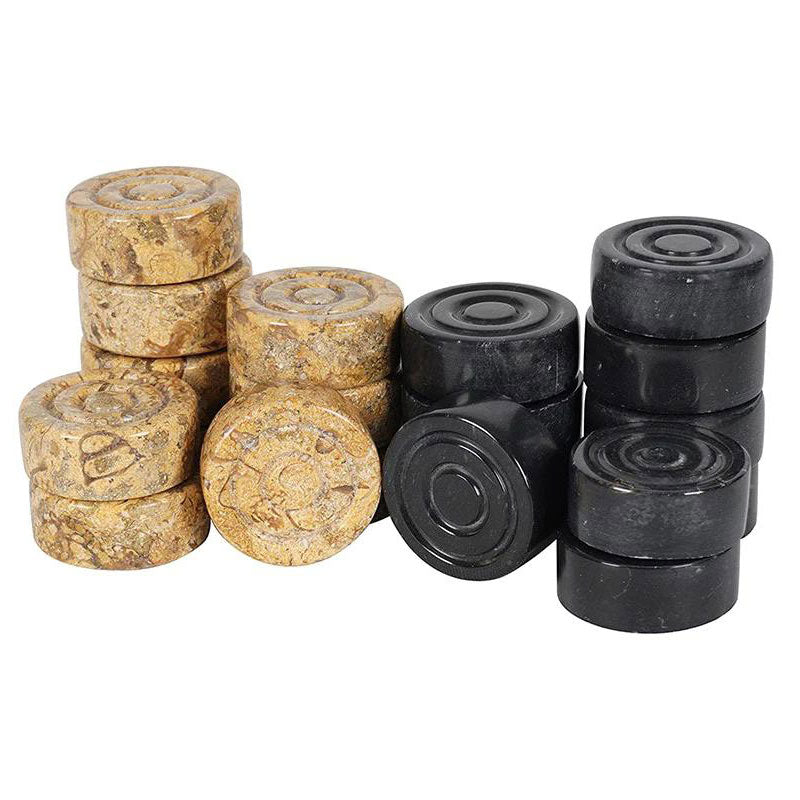 Marble Checkers Figures - Black & Coral