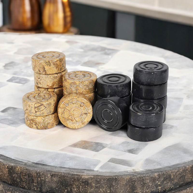 Marble Checkers Figures - Black & Coral
