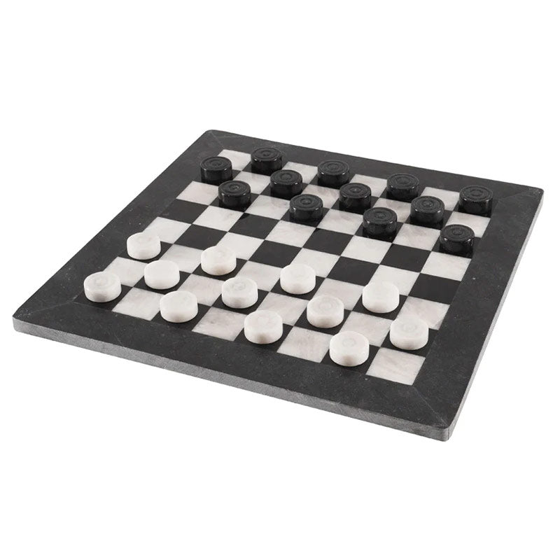 Marble 38cm Checkers Set - Black & White