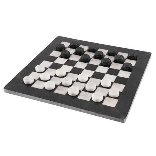 Marble 38cm Checkers Set - Black & White