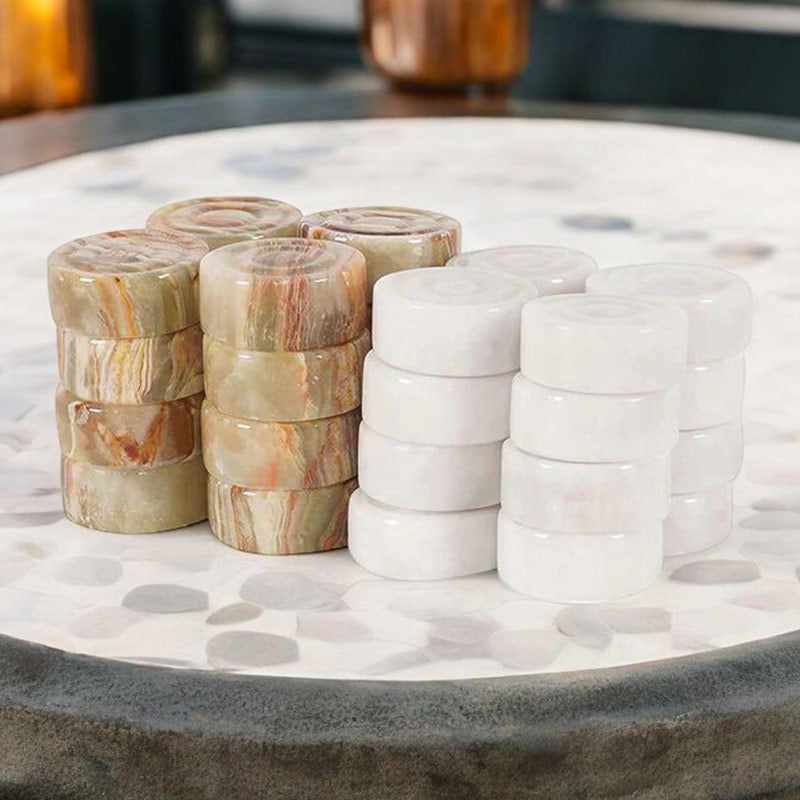 Marble Checkers Figures - White & Green