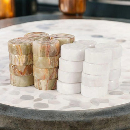 Marble Checkers Figures - White & Green