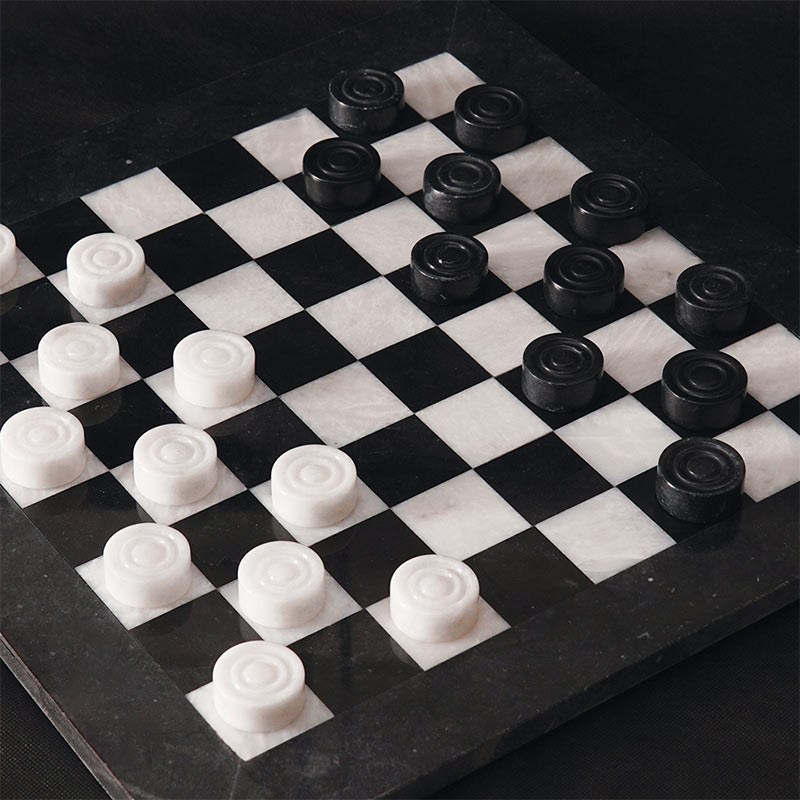 Marble 38cm Checkers Set - Black & White