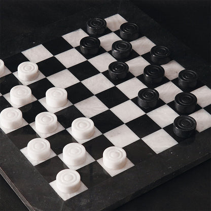 Marble 38cm Checkers Set - Black & White