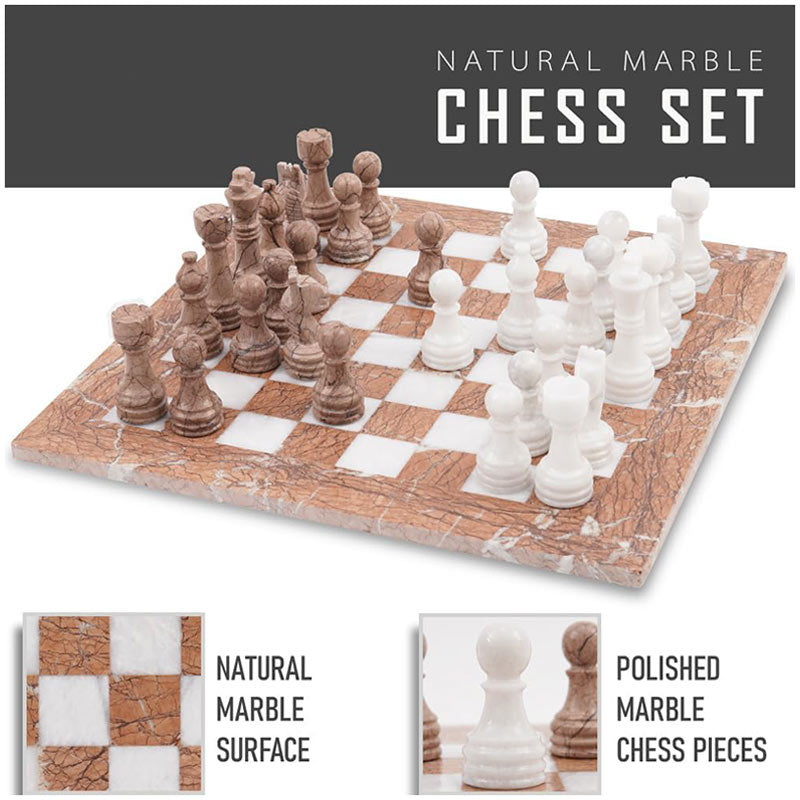 Marble Chess Set 38cm – Marinara & White
