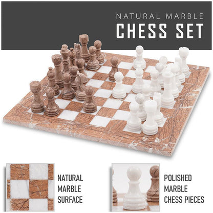 Marble Chess Set 38cm – Marinara & White