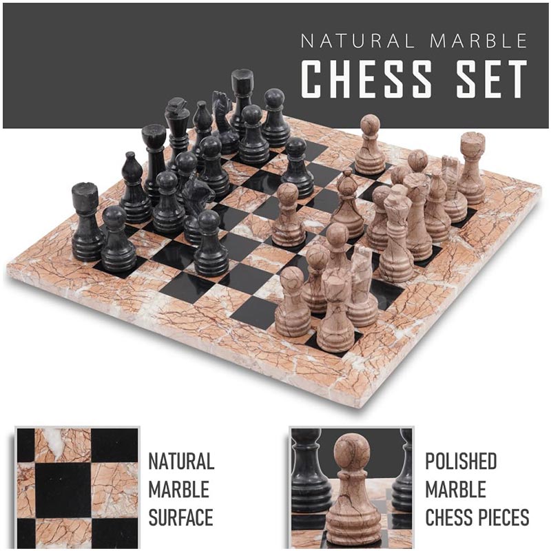 Marble Chess Set 38cm – Black & Marinara