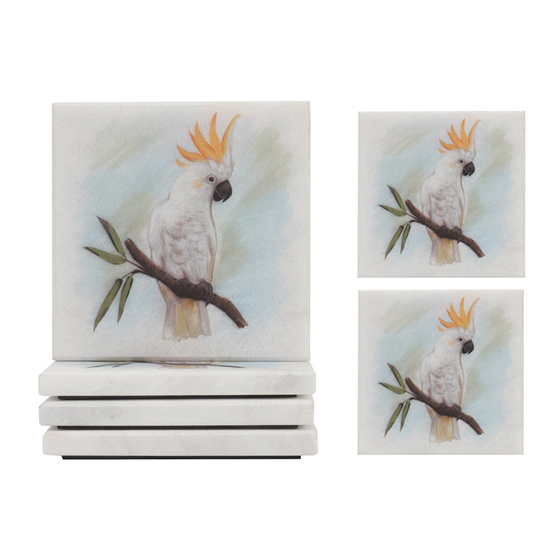 Marble Australian Birds Printed Coasters - Set of 4