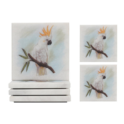 Marble Australian Birds Printed Coasters - Set of 4