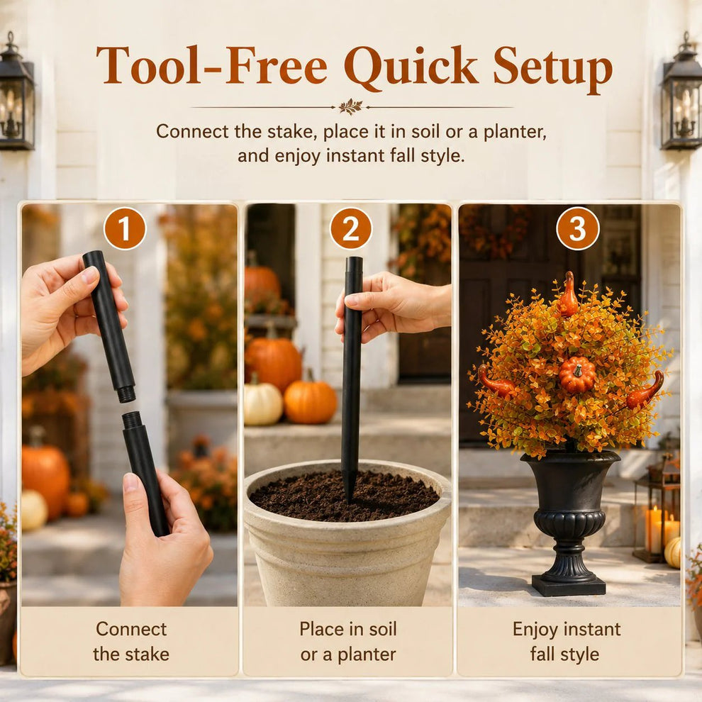 Artificial Fall Pumpkin Tree Stakes — Autumn Garden Decor 13
