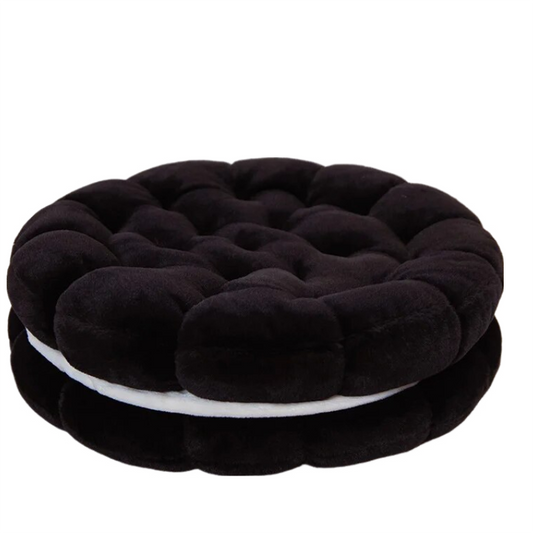 Anyhouz Plush Pillow Black Round Double Biscuit Shape Stuffed Soft Pillow Seat Cushion Room Decor