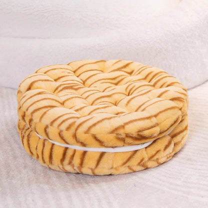 Anyhouz Plush Pillow Yellow Tiger Round Double Biscuit Shape Stuffed Soft Pillow Seat Cushion Room Decor