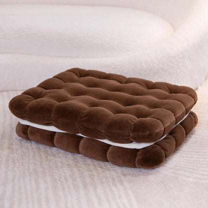 Anyhouz Plush Pillow Dark Brown Square Double Biscuit Shape Stuffed Soft Pillow Seat Cushion Room Decor