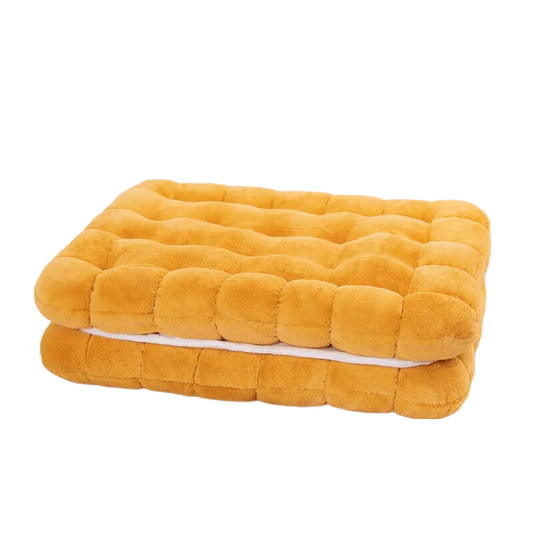 Anyhouz Plush Pillow Yellow Square Double Biscuit Shape Stuffed Soft Pillow Seat Cushion Room Decor