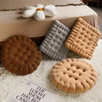 Anyhouz Plush Pillow Dark Brown Round Biscuit Shape Stuffed Soft Pillow Seat Cushion Room Decor