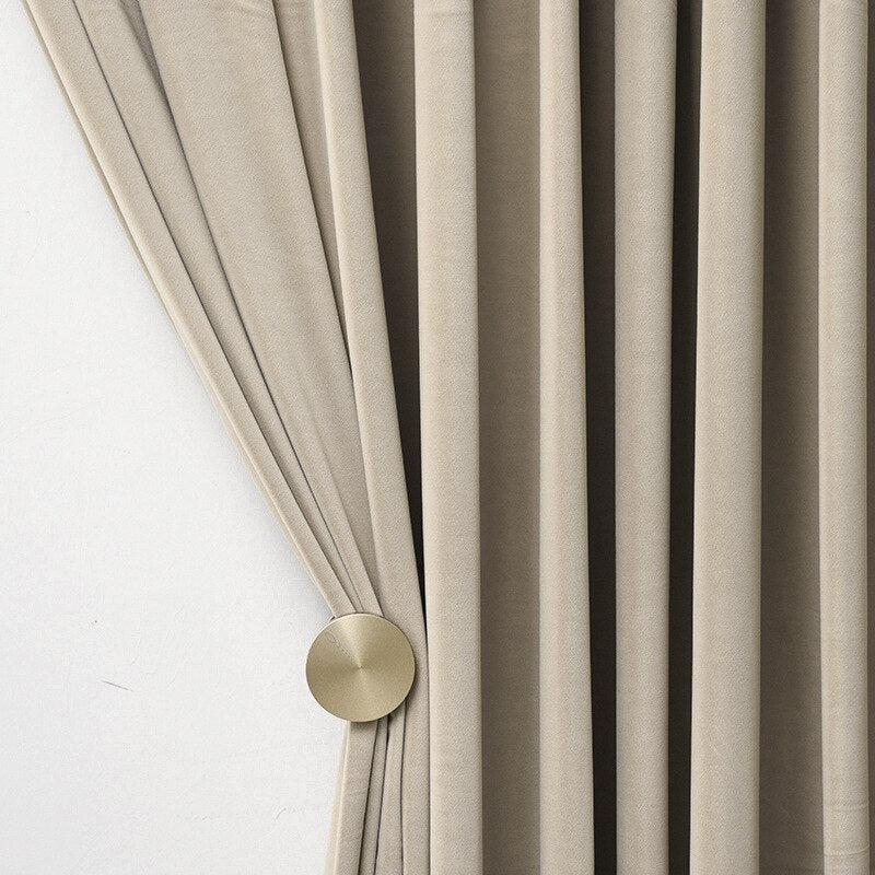 Anyhouz 150cm Beige High Quality Modern Wool Velvet Blackout Curtains for Living Room Bedroom Dining Luxury Window Drape