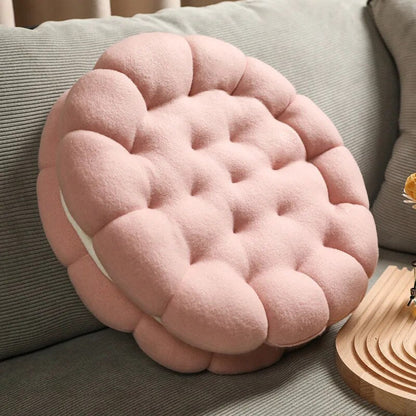 Anyhouz Plush Pillow Pink Round Double Biscuit Shape Stuffed Soft Pillow Seat Cushion Room Decor