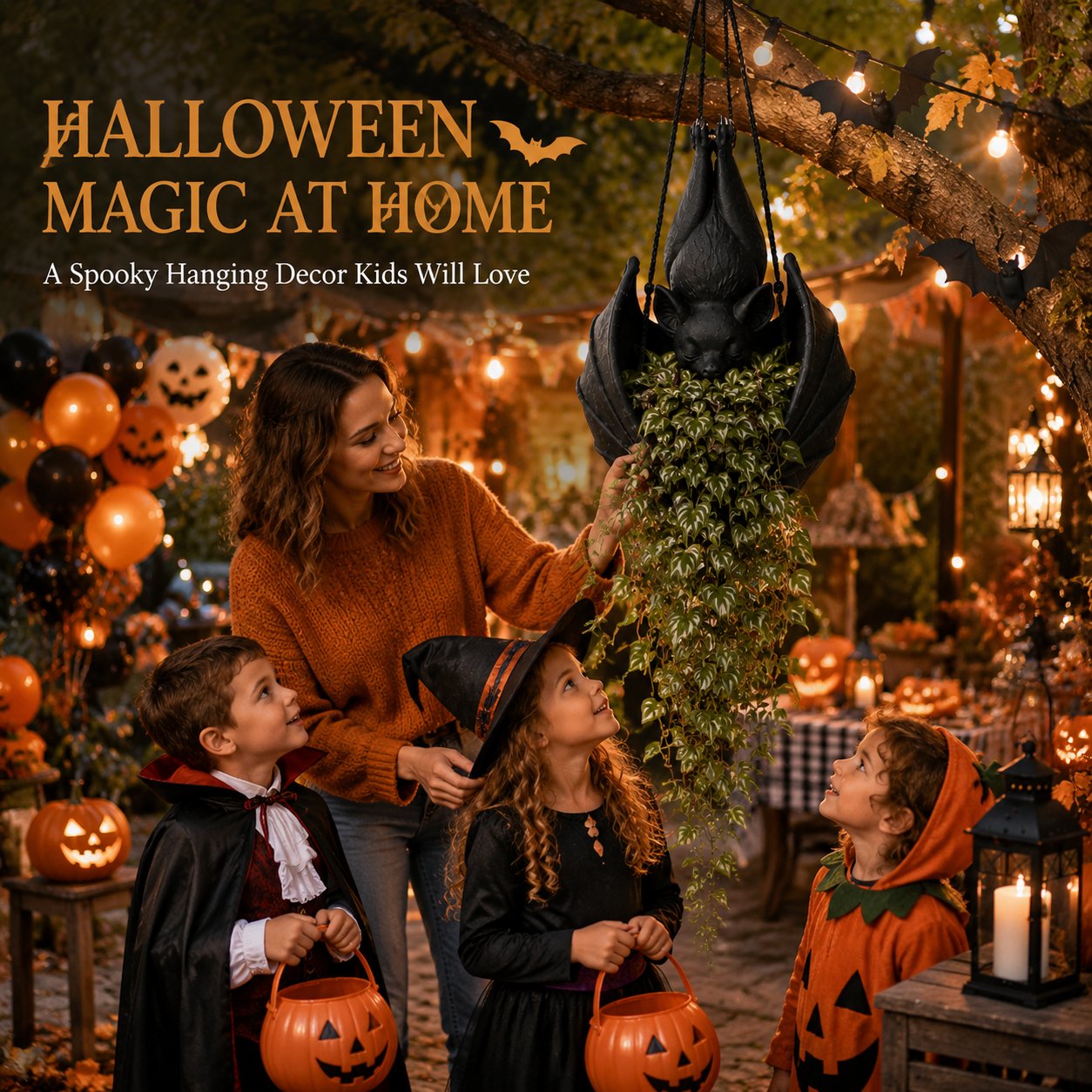 Hanging Bat Plant Pot — Gothic Halloween Planter 12