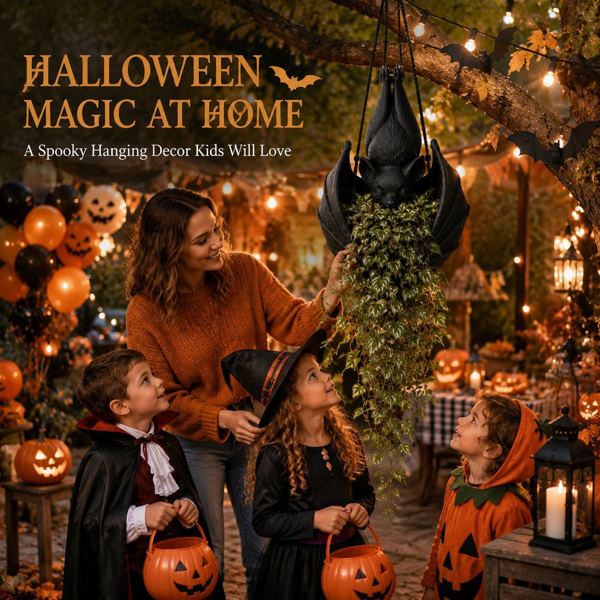 Hanging Bat Plant Pot — Gothic Halloween Planter