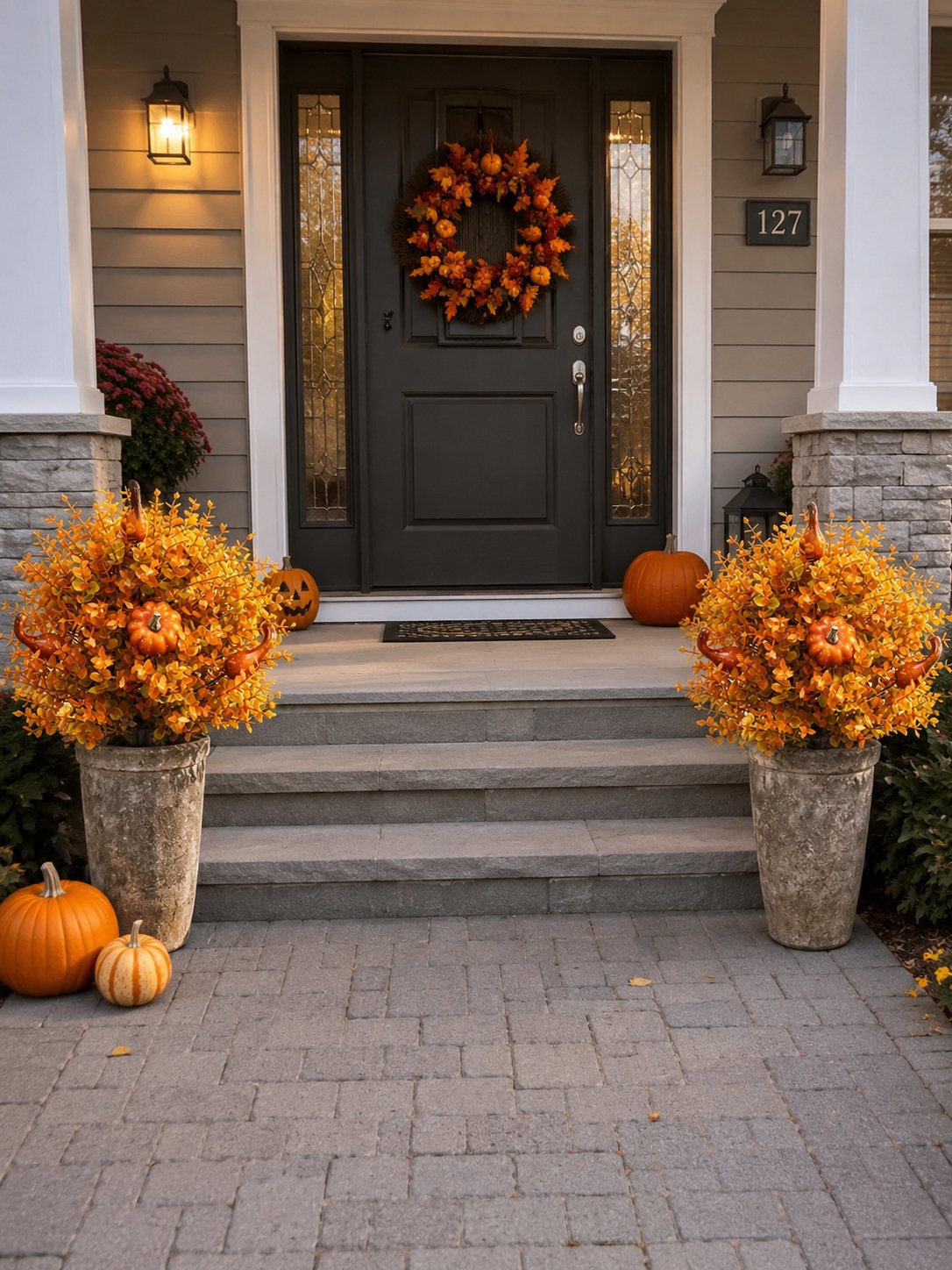 Artificial Fall Pumpkin Tree Stakes — Autumn Garden Decor