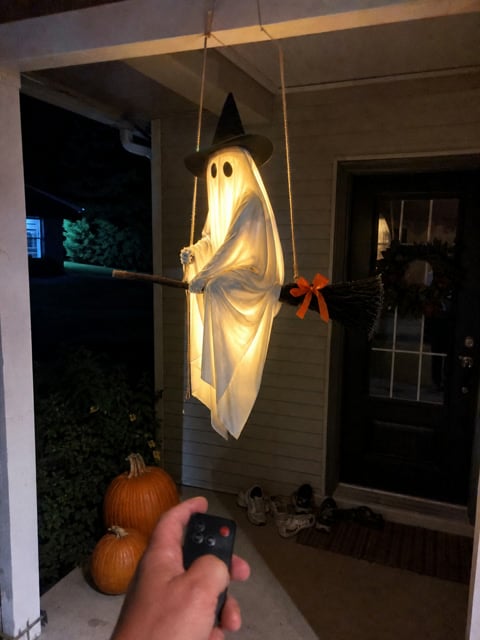 Light-Up Flying Broom Ghost — Hanging Halloween Decoration 18