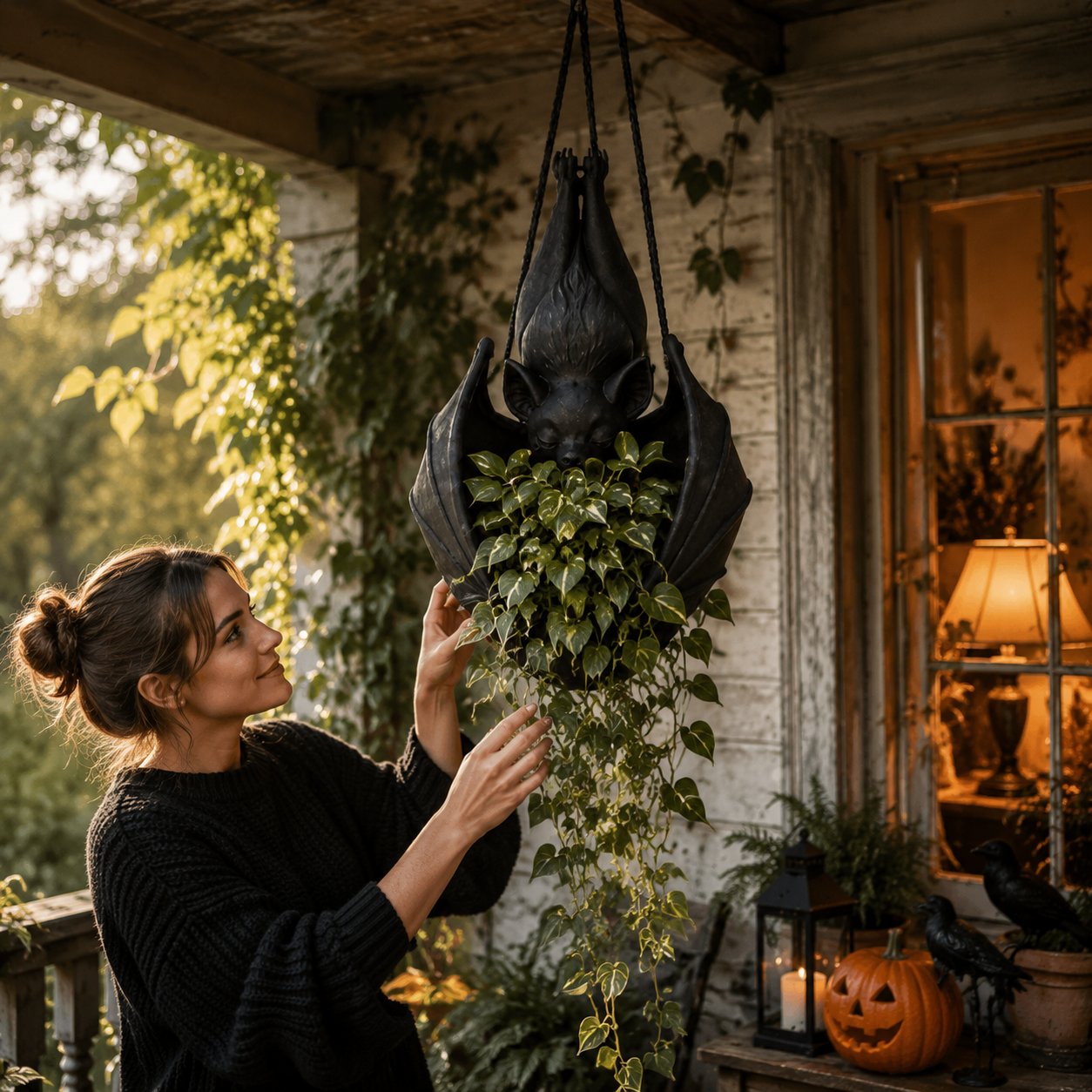 Hanging Bat Plant Pot — Gothic Halloween Planter 17
