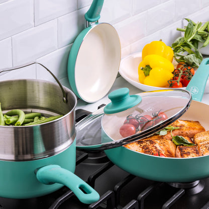 GreenLife Soft Grip 12-piece ceramic cookware set in turquoise — image 6