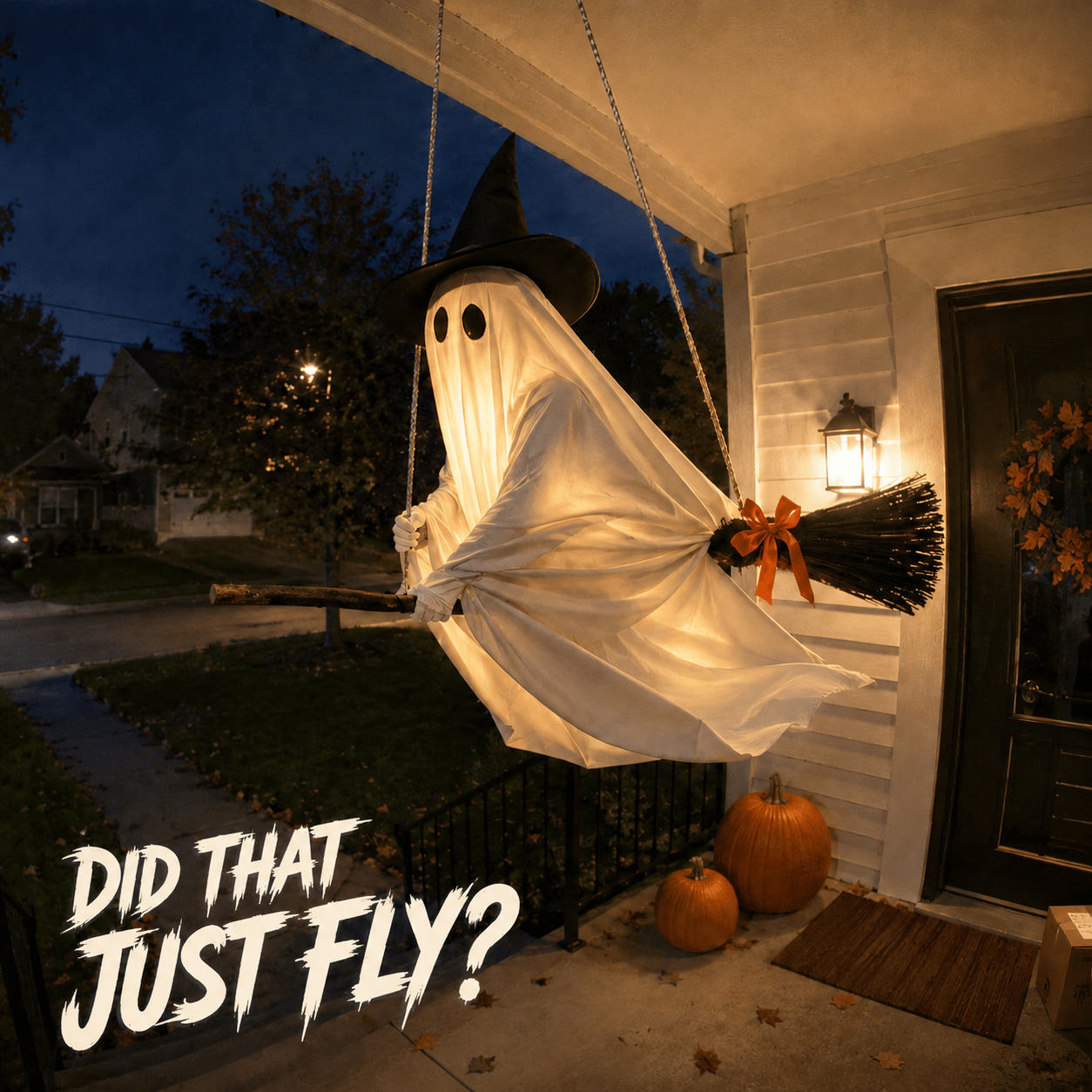 Light-Up Flying Broom Ghost — Hanging Halloween Decoration 15