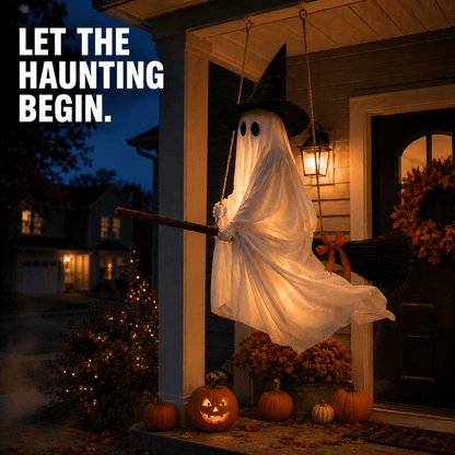 Light-Up Flying Broom Ghost — Hanging Halloween Decoration 14