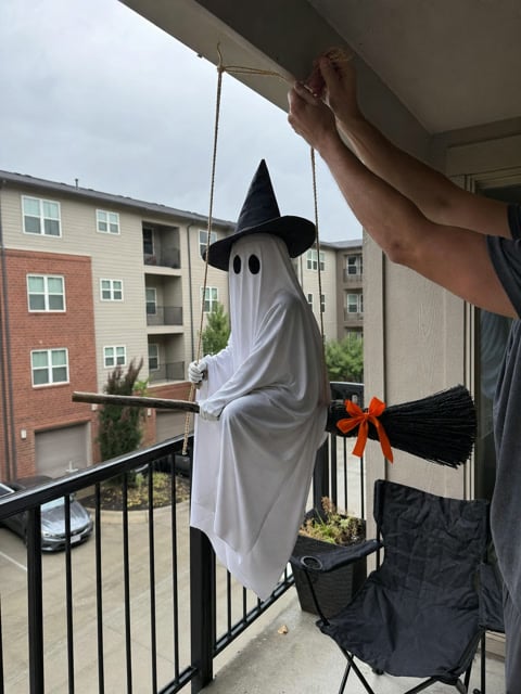 Light-Up Flying Broom Ghost — Hanging Halloween Decoration 19