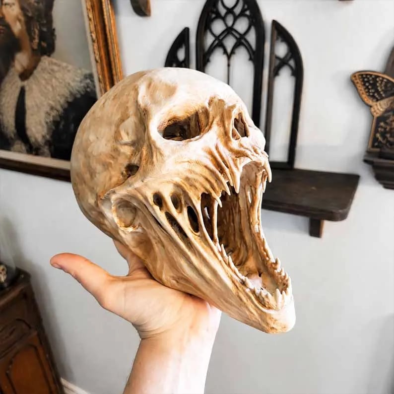 Gothic Demon Skull Sculpture — Dark Fantasy Home Decor 15
