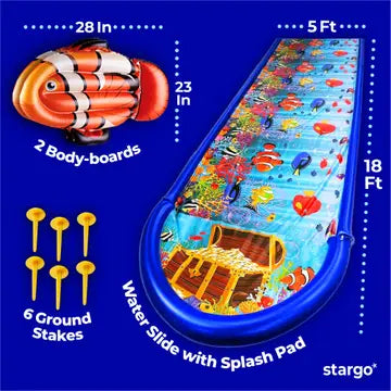 Stargo™ Undersea Twin-Lane Water Slide with Splash Pad & Clownfish Boards – 18ft  | Summer Backyard Fun for Kids