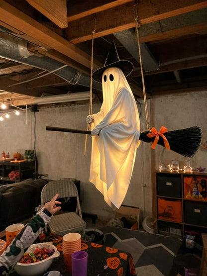 Light-Up Flying Broom Ghost — Hanging Halloween Decoration 20